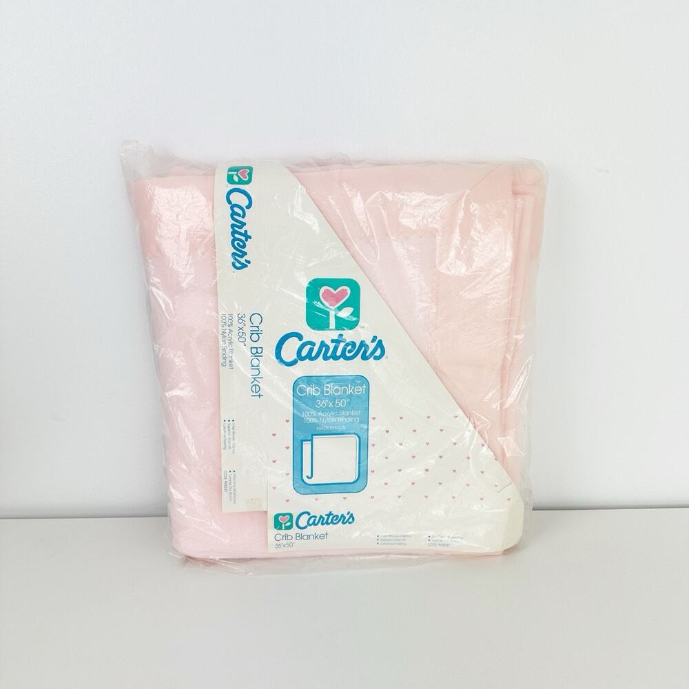 Carter's Vintage Baby Crib Blanket Acrylic Satin Trim Pink 36”x50” NEW